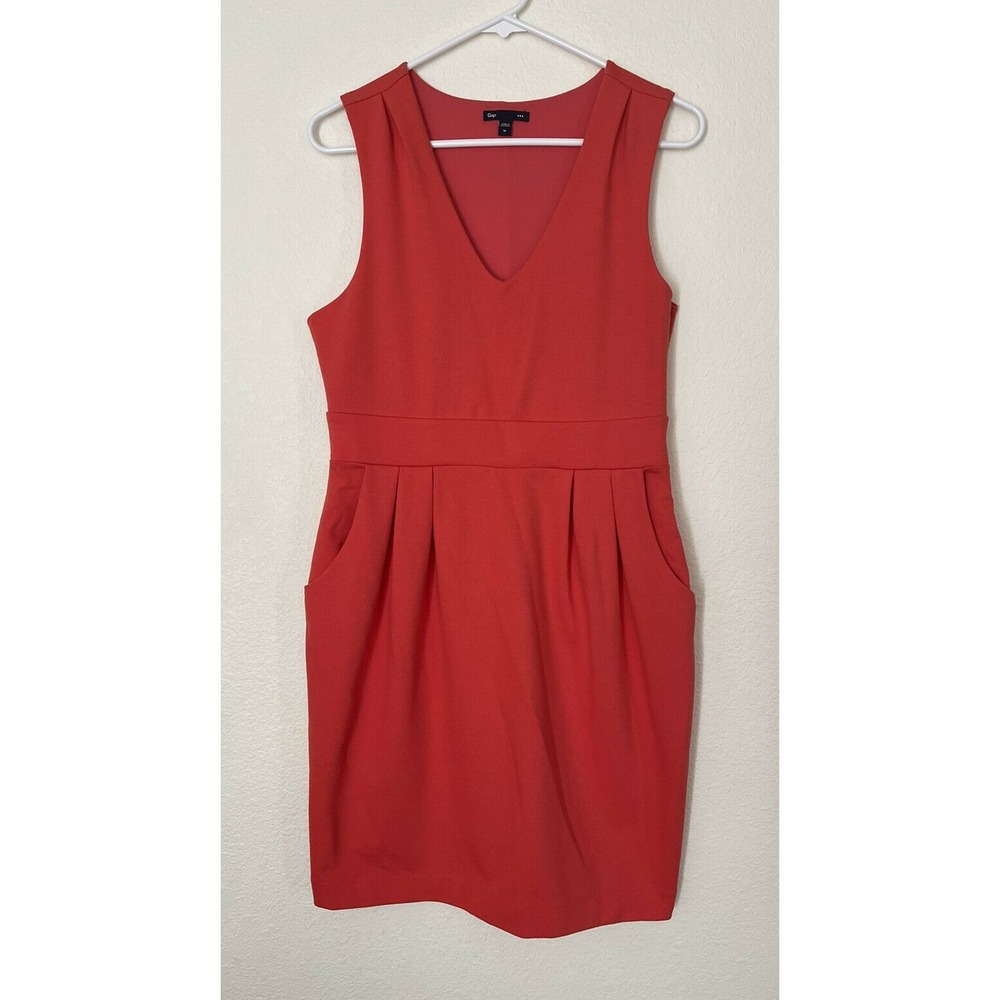 Gap Stretch Women's Coral Sleeveless V Neck Comfort‎ Sheath Dress Size Medium M